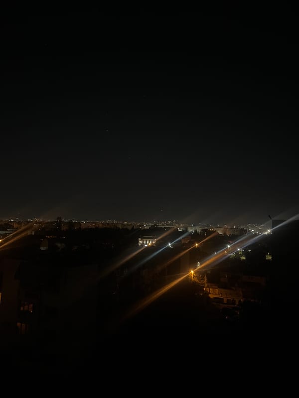 Nighttime panoramic views captured of Sofia, Bulgaria from elevated position