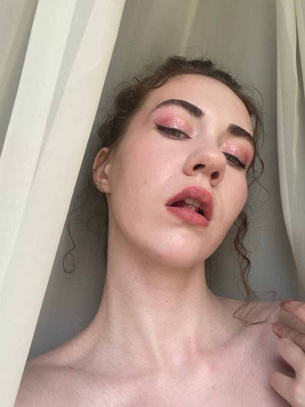 Close-up selfie series with pink glitter makeup, Zavodoukovsk