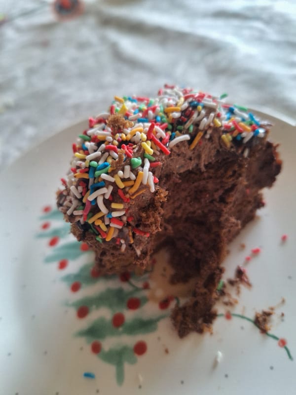 Half-eaten chocolate cupcake with sprinkles captured in Bulgaria