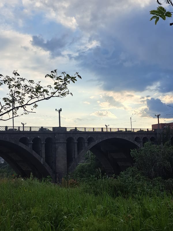 Ground-level view of Davtashen Bridge captured in Yerevan