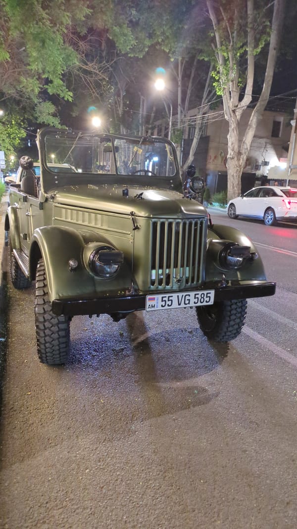 Vintage Soviet vehicle, modern SUV spotted on Yerevan streets