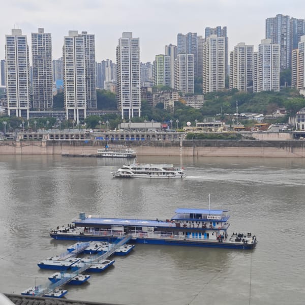 Morning activity captured along Chongqing's Jialing River waterfront