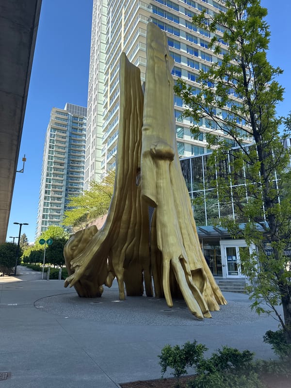 Golden tree sculpture spotted on Vancouver sidewalk