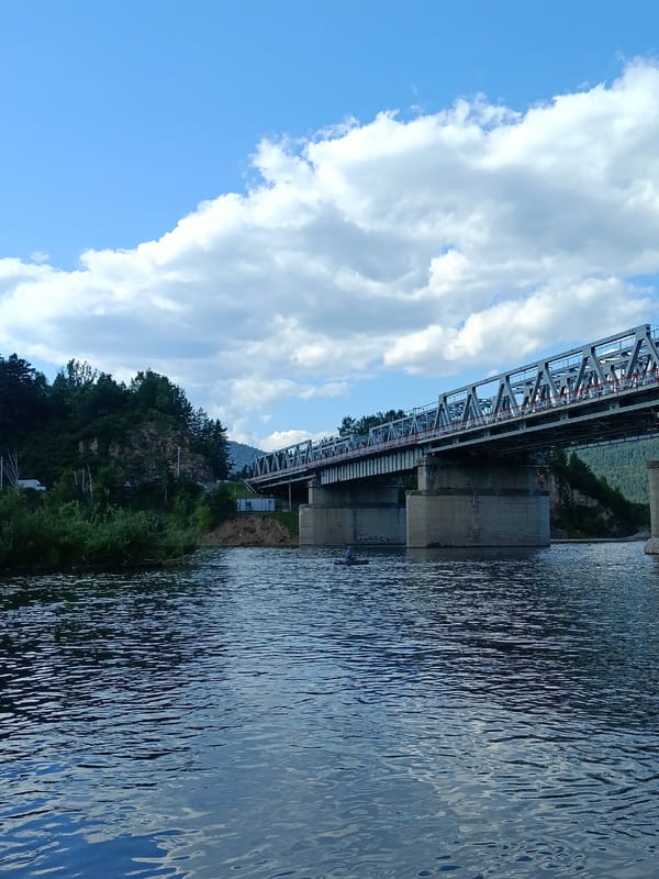 Paddleboard crew sets up on the Mana River, Russia