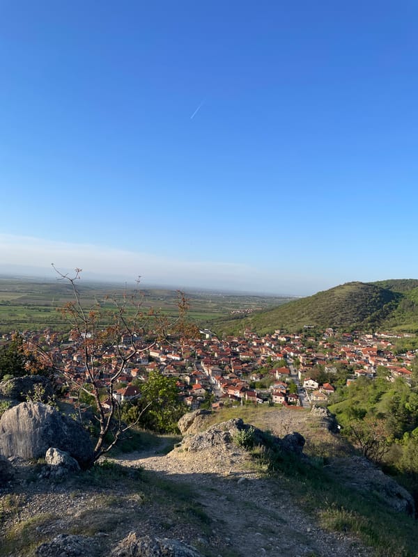Clear blue skies captured in Bulgarian countryside panorama