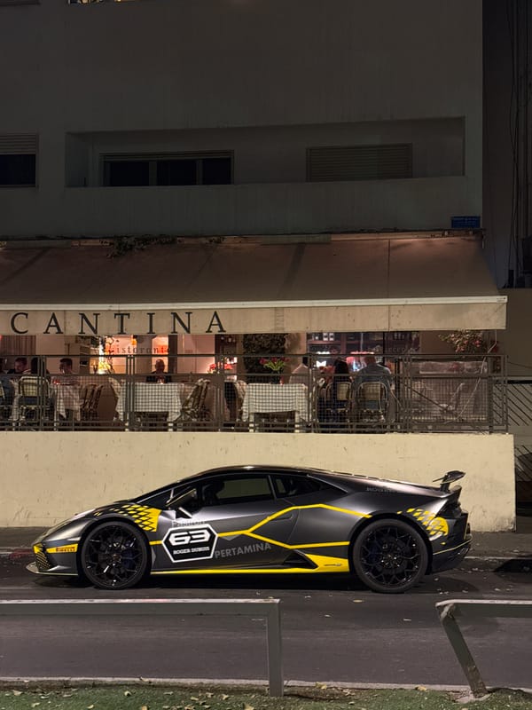 Sports car spotted on illuminated Tel Aviv street evening