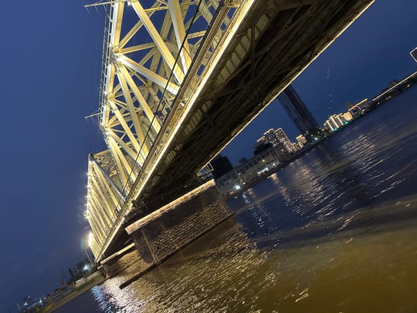 Moscow's Novospassky Bridge captured illuminated at dusk