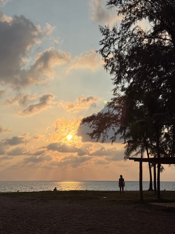 Sunset picnic documented at Choeng Thale beach, Thailand