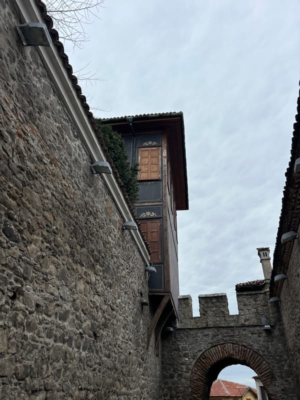 Tourist captures everyday moments exploring Plovdiv's historic Old Town