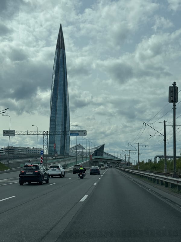 Commuter captures views of Lakhta Center during Saint Petersburg drive