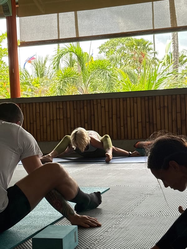 Early morning yoga session held in tropical studio, Rawai