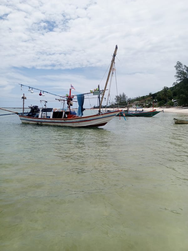 Coastal scenes with fishing boats documented in tropical region
