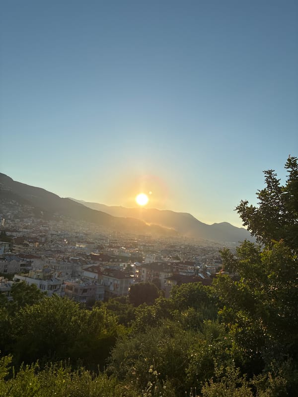 Elevated views across Alanya's coastline and city at sunrise