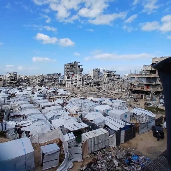 Tent settlements documented amid extensive urban destruction in Gaza