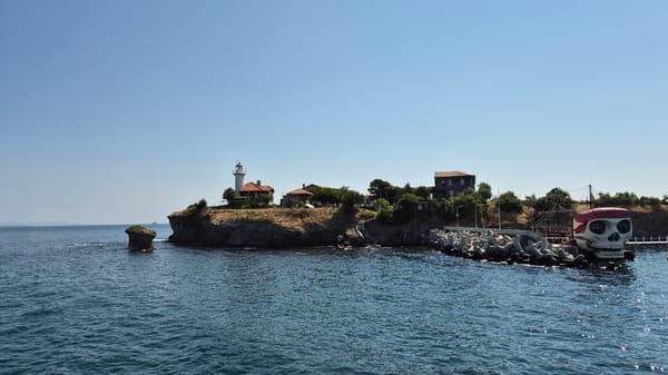 Skull-shaped 'Black Pearl' boat docked in Burgas harbor