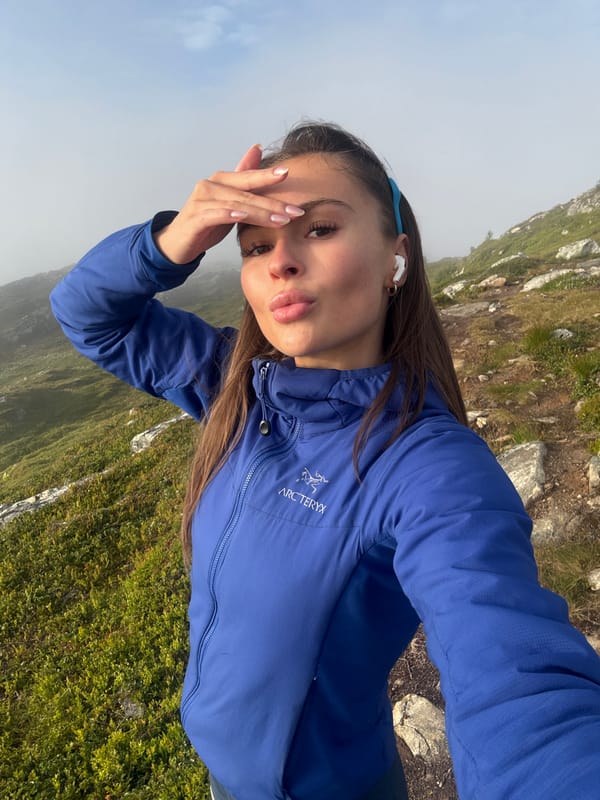 Selfie on a misty Norwegian hillside near Harstad