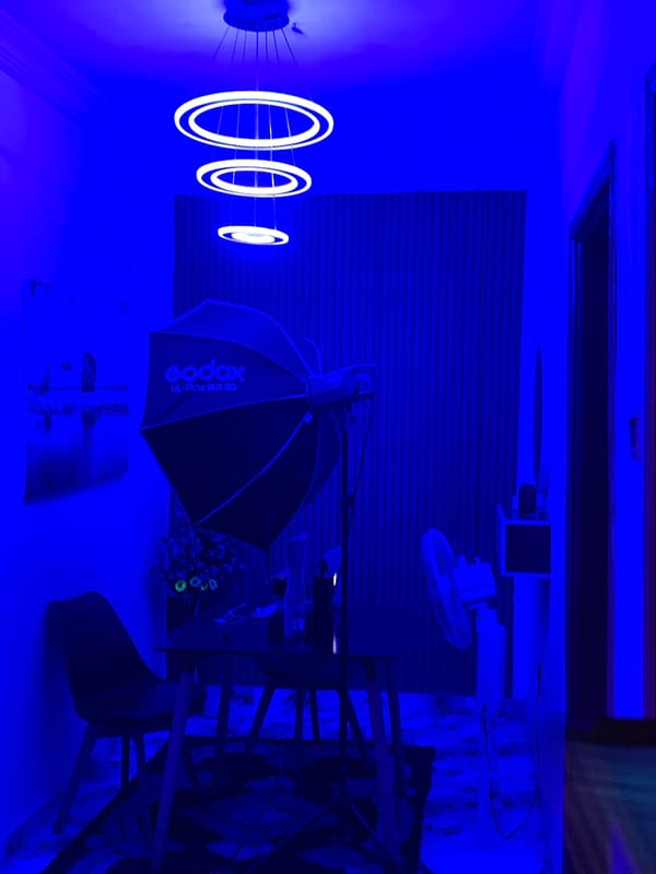 Professional lighting setup documented in Ikorodu studio space