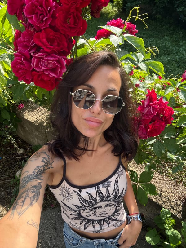Woman documents afternoon selfie session in Pleven garden