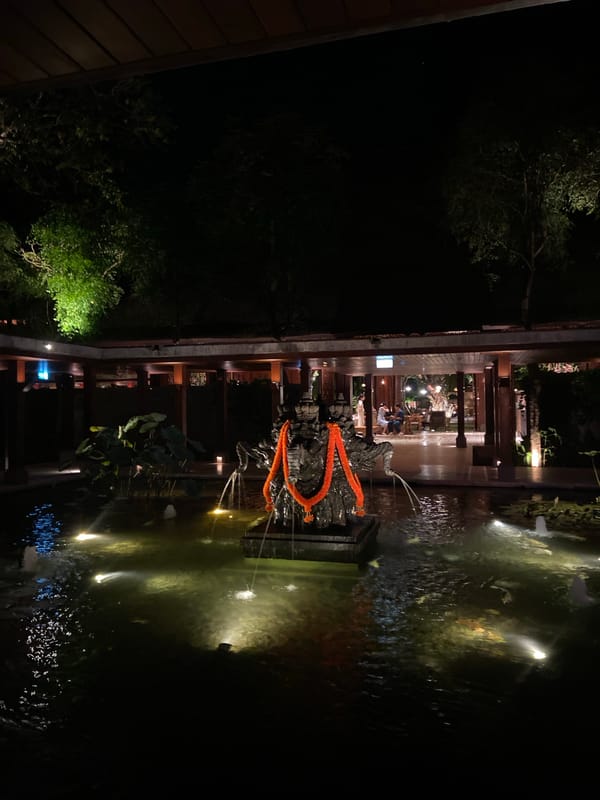 Restaurant with water feature documented in Denpasar, Indonesia