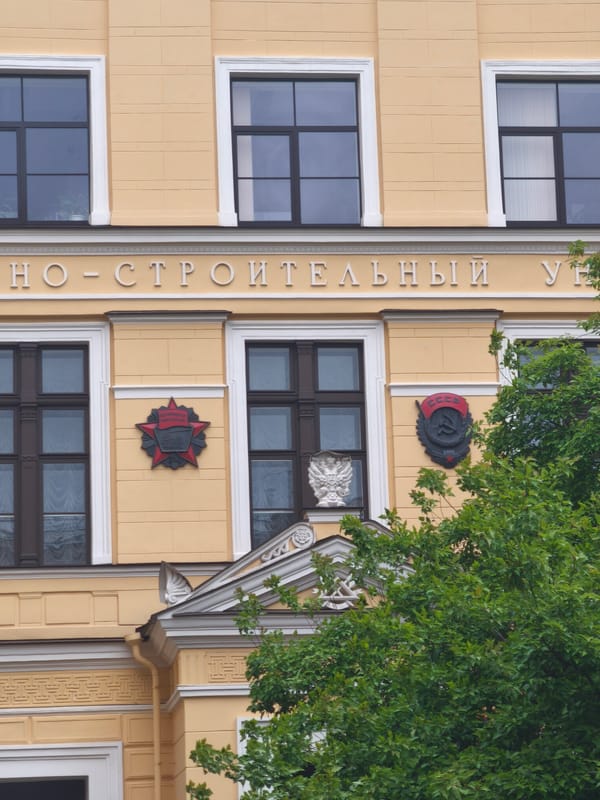 Yellow university building documented in Saint Petersburg