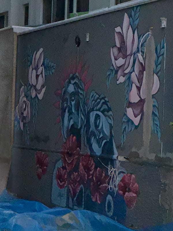 Street mural with floral motifs spotted in Marmaris