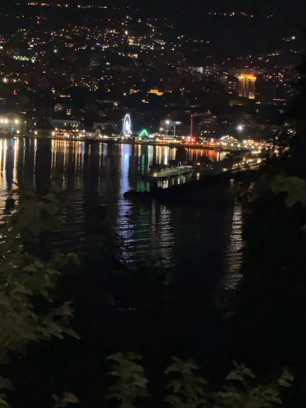 Nighttime panoramic view captured of Varna Bay, Bulgaria