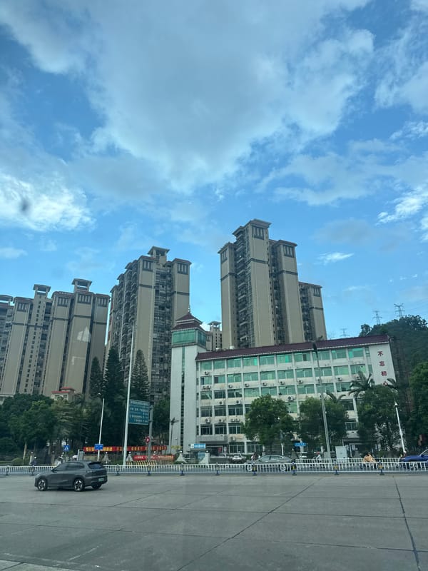 Huizhou streets and highway toll plaza, mid-morning.
