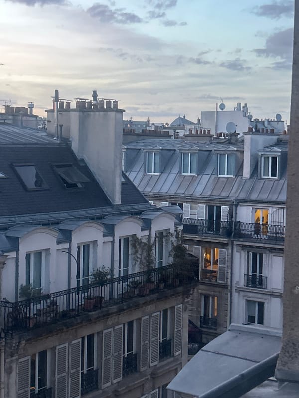 Witness documents dusk transition over European city rooftops