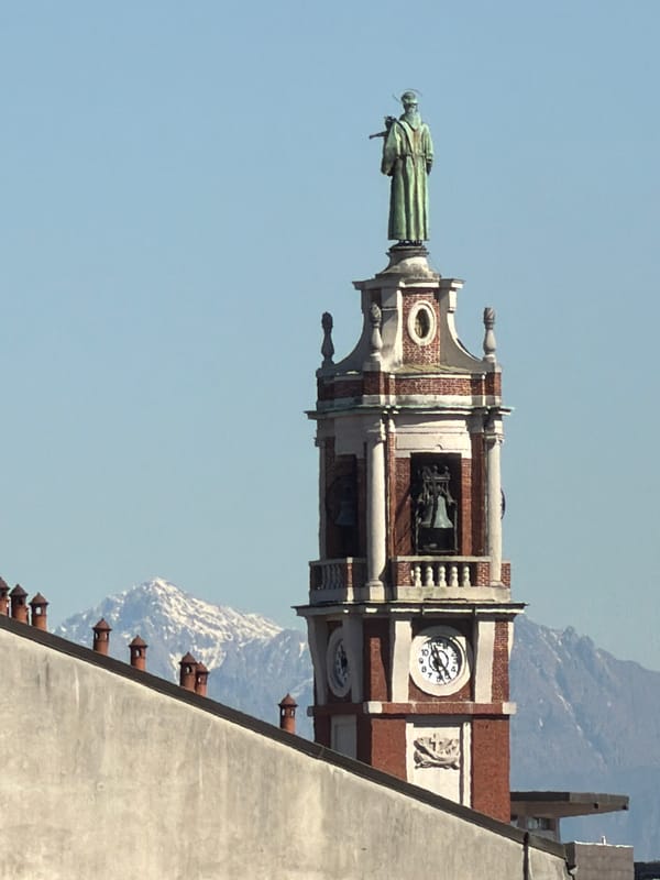 Historic Milan basilica bell tower documented by witness