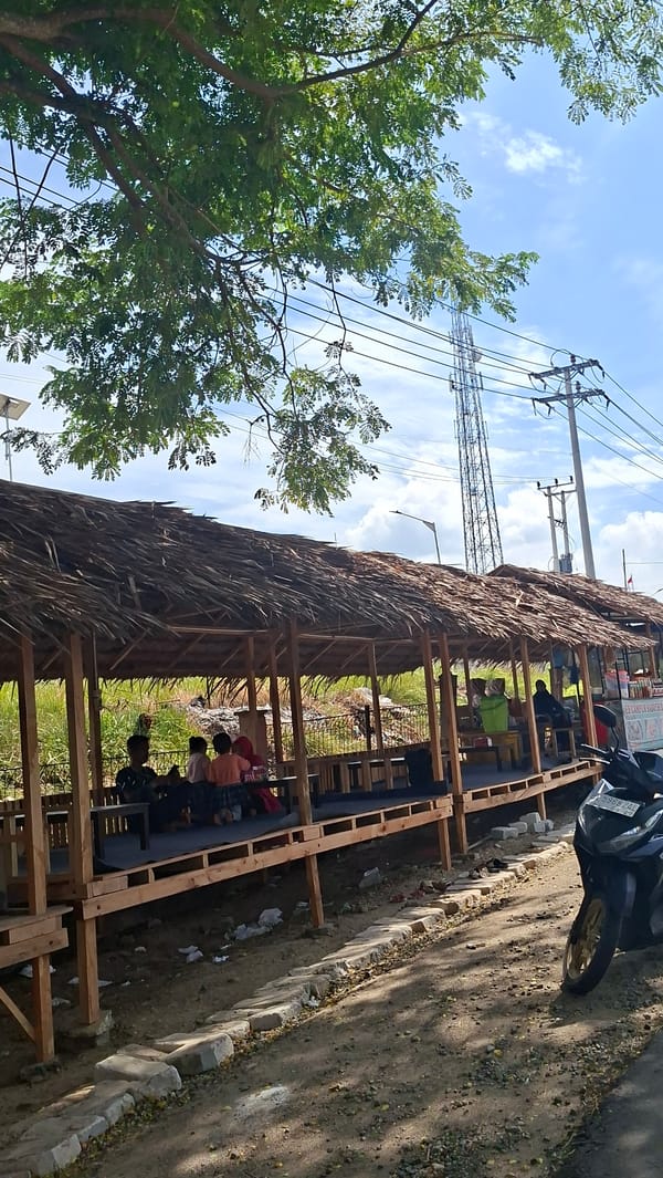 Roadside life and logistics along a Lhokseumawe commercial strip