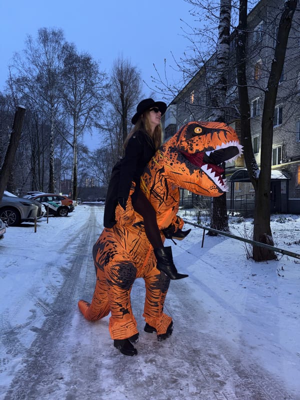 Person in inflatable T-Rex costume spotted in snowy Perm