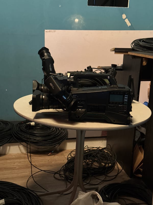 Eclectic mix of gear, signage, and everyday objects across one session