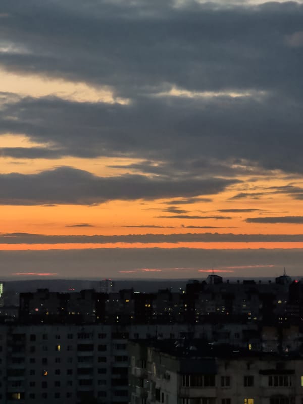 Dramatic sunset clouds photographed over Perm, Russia cityscape