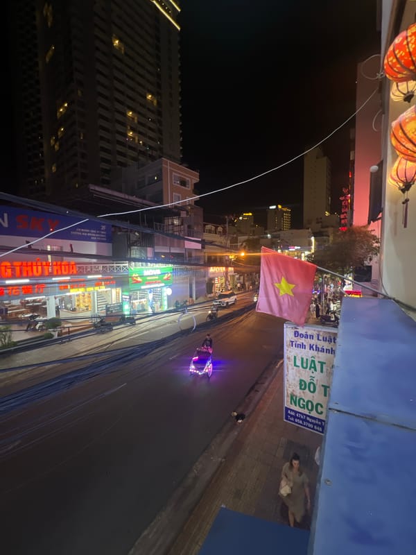 Nighttime street scenes with lanterns documented in Nha Trang
