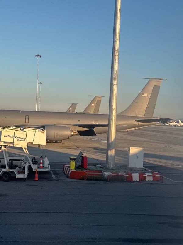 Military aircraft spotted at airport with Bulgarian ground services