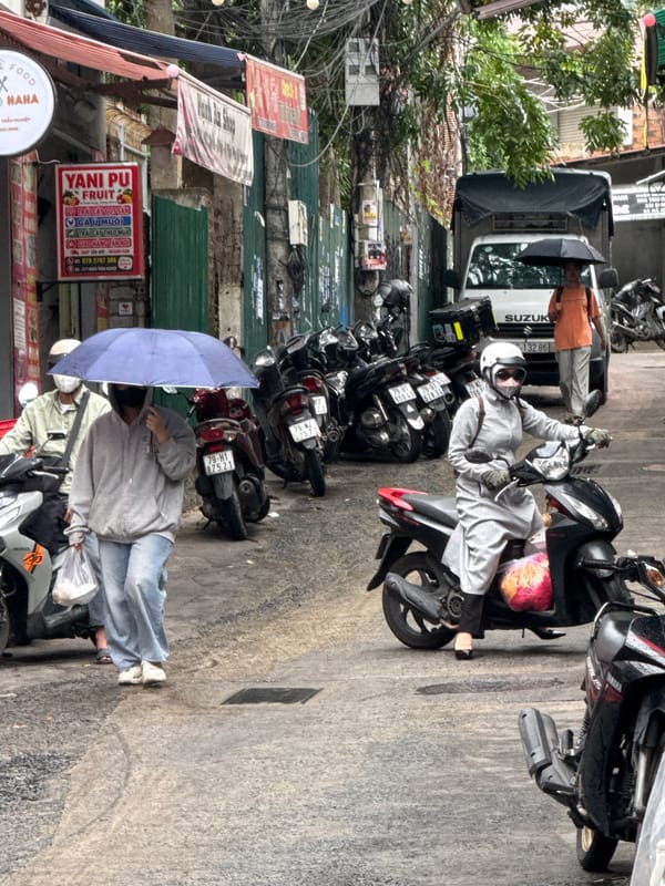 Rainy morning street life in Nha Trang, Vietnam