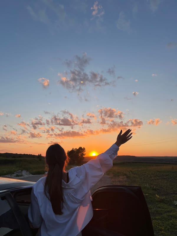 Sunset pause on a rural road in Hrabovets, Ukraine