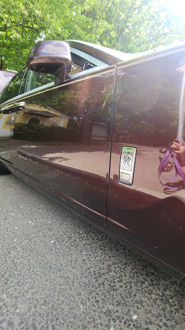 Luxury car spotted during community meal gathering in Khimki