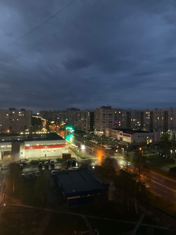 Evening cityscape observed from elevated position in Severodvinsk