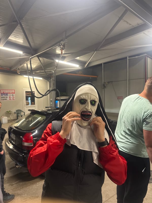 Horror nun costume spotted at Plovdiv car wash