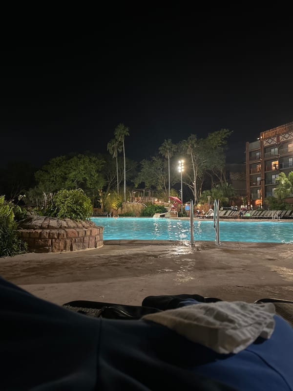 Late night quiet at Disney lodge pool area