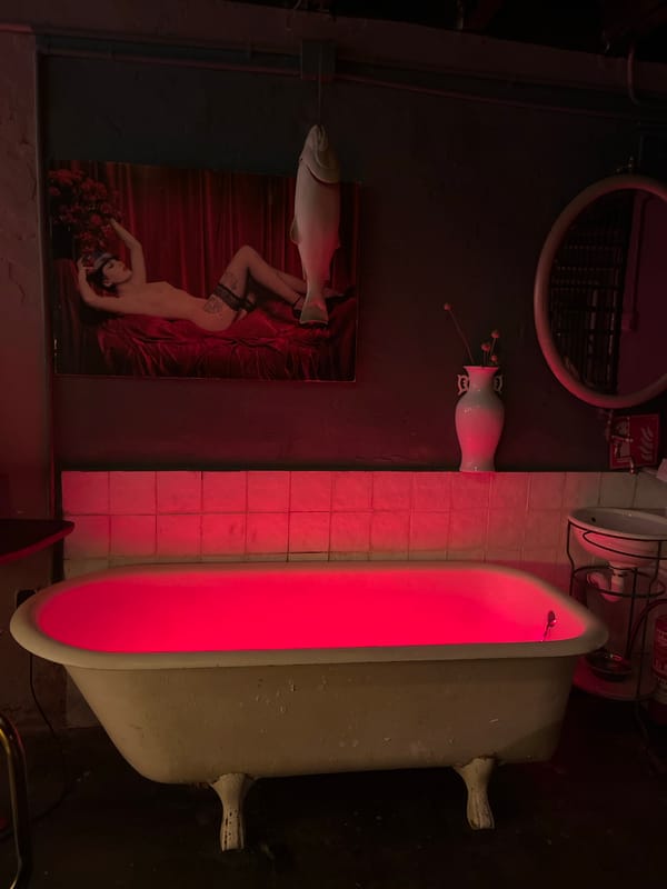 Evening documentation of artistic Barcelona bar interior and surroundings