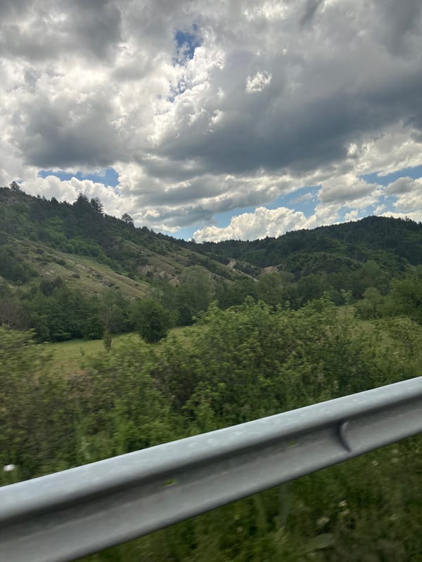 Roadside landscape captured from vehicle in Eleshnitsa, Bulgaria