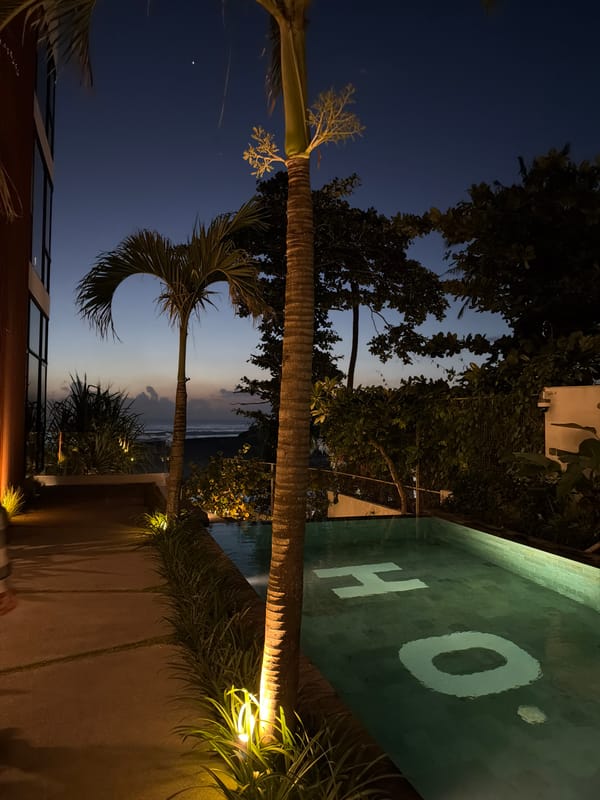 Dusk to night at a coastal resort in Mengwi, Bali