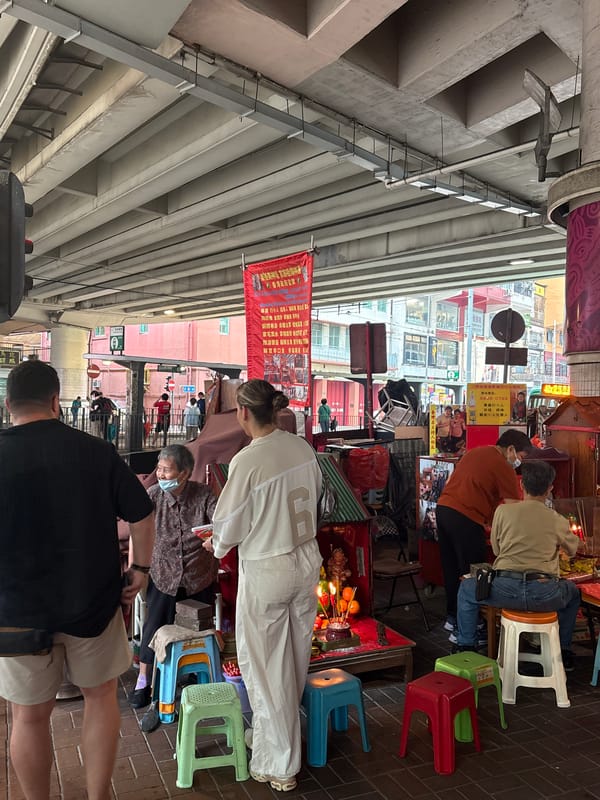 Early morning ritual observed at Hong Kong street shrine