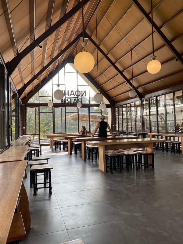 Matcha dessert and airy cafe interior in Kayuambon