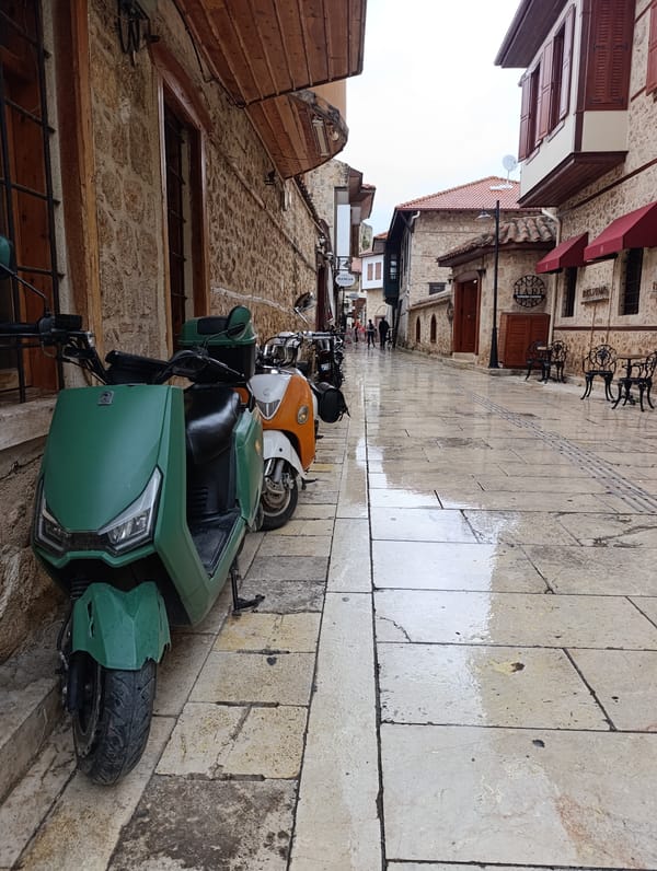 Morning scenes documented across rainy Antalya's old quarter