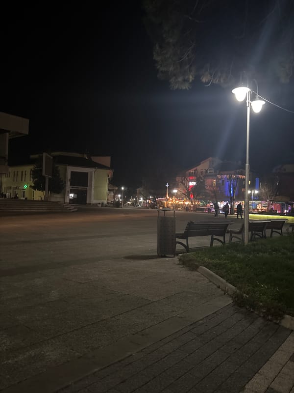 Evening street scene documented in Devin, Bulgaria