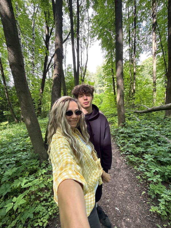 Two youths photographed in forest near Rusanovo, Russia