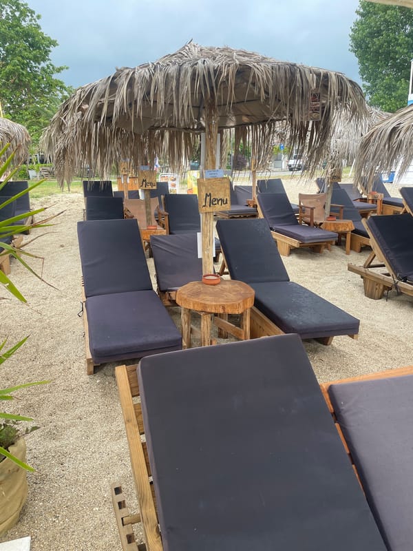 Early morning beach resort scenes captured in Nea Vrasna Greece